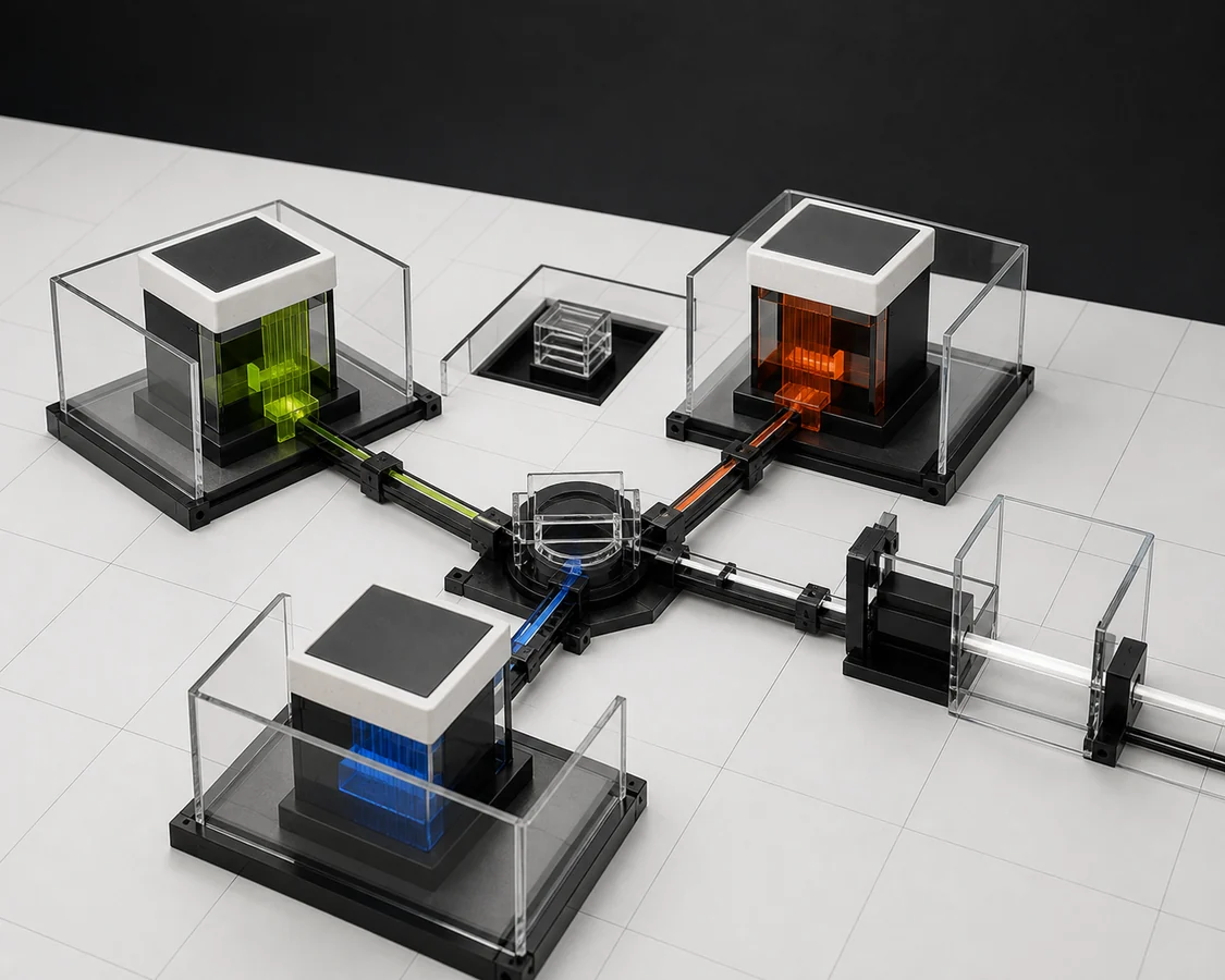 Three compartmentalised agents coordinated through a central human-approval gateway.